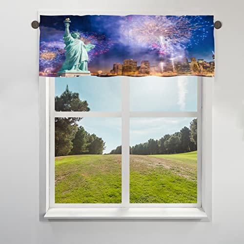 USA New York Liberty Feuerwerk Volant Vorhang für Fenster, USA kurze Fensterbehandlung Volant Stangentasche Vorhang für Küche Wohnzimmer Schlafzimmer 30,4 x 106,6 cm