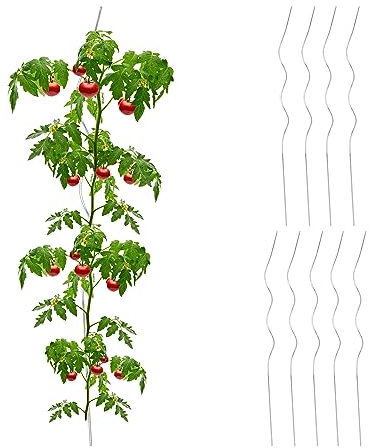 Relaxdays Spiralstäbe Tomaten, 10er Set, Tomatenrankhilfen verzinkter Stahl, Tomatenstäbe, Ø 5 mm, 90 cm lang, Silber