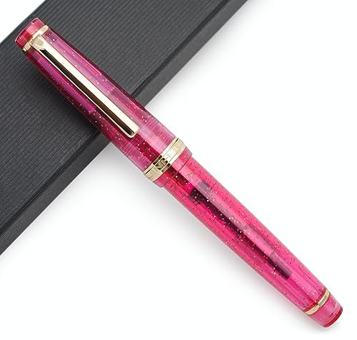 JINHAO 82 Fountain Pen (Transparent Fluorescent Rose Red,Fine Nib 0.5mm)