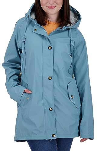 Damen Friesennerz Regenmantel Regenjacke mit Kapuze Gefüttert Wasserdicht Wetterfest Windbreaker Übergangsjacke #ankerglutnebel
