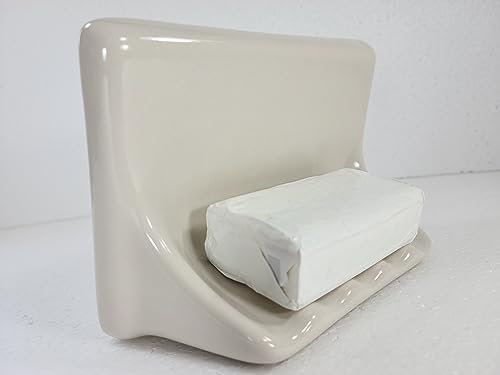 Seifenschale aus Keramik mit beigefarbenem Knochen, Mandel, Duschwanne, Fliese, Vintage, Mitte Jahrhundert, modern, Retro