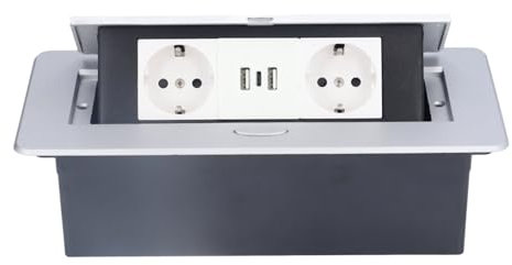 Double Prise de Sol USB avec Fiches EU Pop-up, Opération Simple, Boîtier en Acier Inoxydable, Panneau PC Ignifuge, Conception d'installation Intégrée