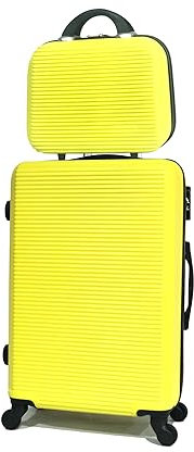 CELIMS - Mittlerer Reisekoffer mit Kosmetikkoffer 30 cm, Hartschale mit 4 Rollen, leicht, Aufgabegepäck 20 kg, 65 cm | Integriertes Schloss | Gelb