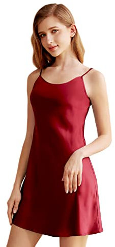 THXSILK Seide Nachtkleid für Damen (Weinrot, XL)