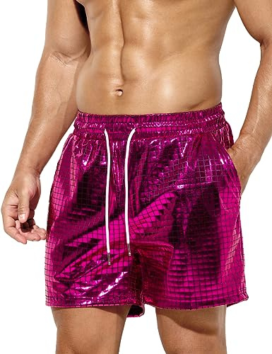 Casey Kevin Metall Shorts Herren Glänzende Kurze Hose Party Gold Silber Bar Metallic-Shorts Pailletten Boxershorts