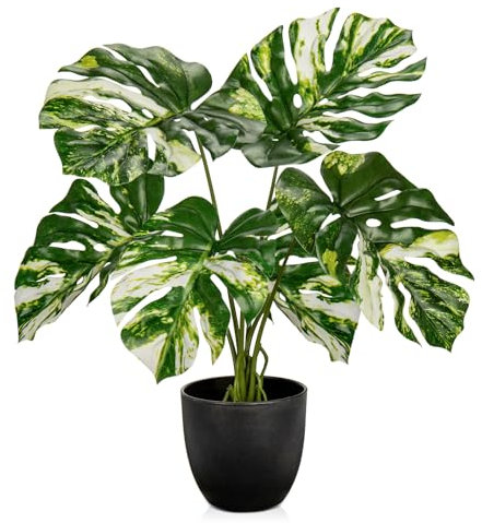 Briful Künstliche Pflanzen, Bunte Monstera-Blätter, Kunstpflanze für den Innenbereich, im schwarzen Topf, künstliche Topfpflanze, Zimmerpflanze für Heimdekoration, Terrasse, Bauernhaus, Küche,