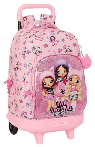 Safta NANANA FABULOUS Großer Rucksack mit Rädern, kompakt, abnehmbar, ideal für Kinder unterschiedlichen Alters, bequem und vielseitig, Qualität und Stärke, 33 x 22 x 45 cm, Rosa, Rosa, Estándar,