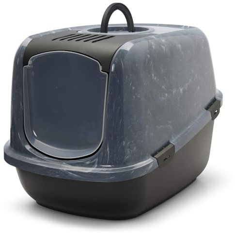 XXL Katzentoilette Nestor Jumbo schwarz-marmor speziell für große Katzenrassen 66,5 x 48,5 x 46,5 cm
