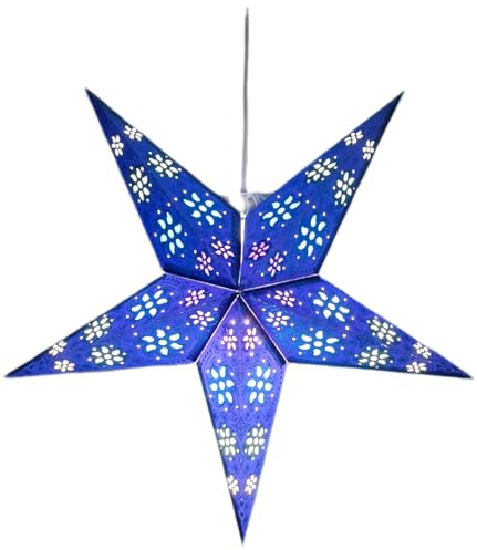Yepsio Papierstern-Laterne, Lampenschirm, groß, 60 cm, Stern-Hängedekorationen für Weihnachten, Hochzeit, Heimdekoration, Geburtstagsparty (Glitzer, Blau, Mehrfarbig)