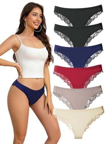 Hialegion Culotte avec Tanga Pompons Femme Sexy Tanga Femme Dentelle sous-vêtements en lot Multicolore S-4XL