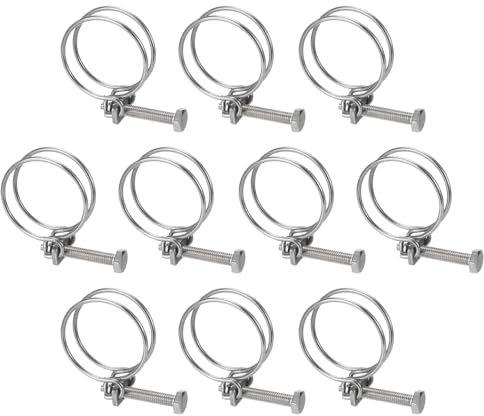 sourcing map 10Pcs Double Wire Hose Clamp, 43-48mm Adjustable Stainless Steel Wire Hose Clips with M8 Bolt for Dust Collection Hose, Pump Hose Pipe