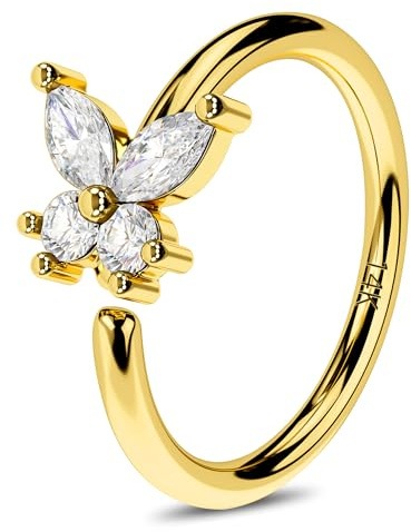 Jewseen CZ Nase Piercing Ring 14K Gelbgold Nostril Piercings Schmuck Schmetterling Nase Hoop 20G Conch Ohrringe 0.8 * 10mm