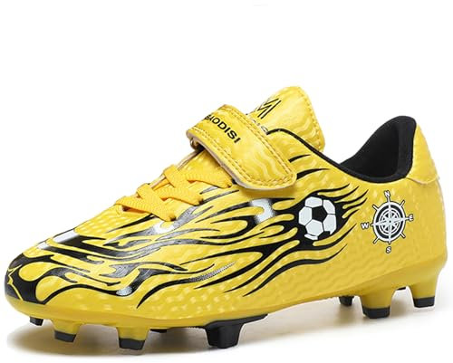 GOGOUP Football Boots Boys Astro Turf Indoor Outdoor Athletic Sneakers Trainers Junior Non-Slip Sports Shoes Unisex Gold 2 UK