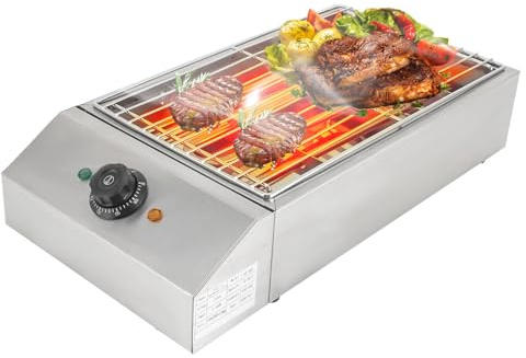 Tischgrill Elektrisch, Barbecue Elektrogrill mit Abnehmbares Edelstahl Grillrost, 2600W Einstellbarer Temperatur Elektro Grill mit Ölabtropfschale für Picknicks Partys Camping usw