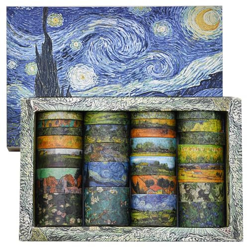 Songdao 25 Rotolo Notte stellata Washi Tape Set Van Gogh Pittura ad olio Nastro Decorativo per Fai da Te, diari proiettili, pianificatori, Scrapbooking, Confezioni
