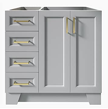 Grey 36 Inches Vanity Bathroom 4 Drawers Left 2 Doors Cabinet Shaker Single Sink Base Bath Wall Faucet Vanities Traditional Kitchen Wood Hardwood 36 W x 21-1/2D x 33-1/2H of Set