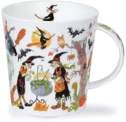 Dunoon Caingorm Halloween-Tasse aus feinem Knochenporzellan, Zauberhafte Hexen (0,48 l, Besenstäbchen)