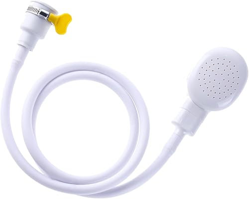 Bath Single Tap Shower Spray, Dog Shower Push on 1.3 M Rubber Hose, Hand Held Portable Shower Spray for Round & Oval Taps, Camping Shower for Bathroom Washing Dresser Kitchen Sink Mixer Tap