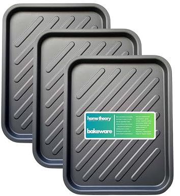 Home Theory Bakeware Griddle Style Ridge Baking Tray, 3-Pack, 38cm | Non-Stick, Dishwasher Safe