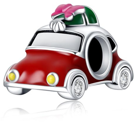 NUNUYAYA Charm Bead Ciondolo in Argento Sterling 925 Christmas car con Zirconia Pendenti Compatibile con Braccialetti e Collane europei,Compleanno di Natale Perline per Donne