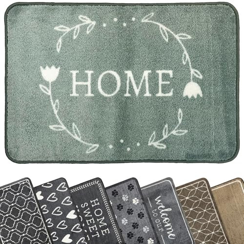 Mighty Mats Supersoft Washable Door Mat Indoor - Highly Absorbent Dirt Trapper Indoor Doormat - Anti-Slip Mat with Durable Latex Backing - Versatile Floor Rug - Sage Home Wreath, 50 x 75cm
