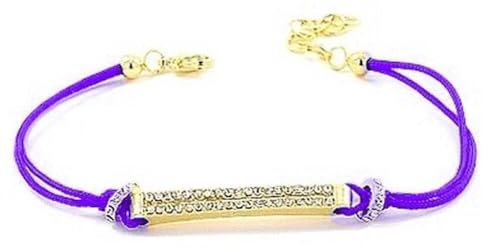 Bracelet pour Femme de Couleur Or, Plaque à Strass, Cordon Violet