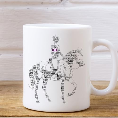 Personalised Horse Rider Word Art Print Mug, Custom Female Equitation Word Cloud Gift Mug Printed Birthday, Jumping Horse Racing Equestrian Christmas Gifts