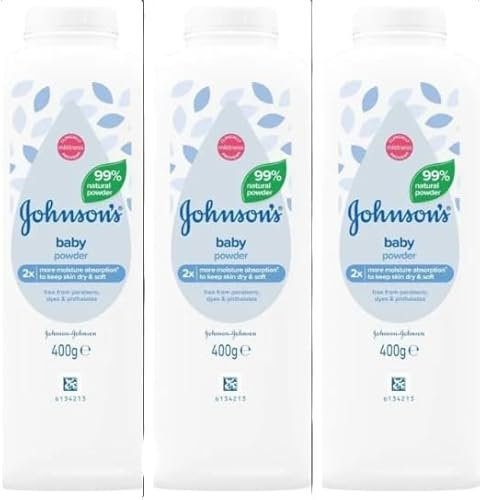 Johnson’s Baby Powder 3 Pack 1200g | Gentle Talc for Soft Smooth Skin | Hypoallergenic Formula for Daily Use | Unisex Baby Care Essentials | Keeps Skin Dry & Fresh