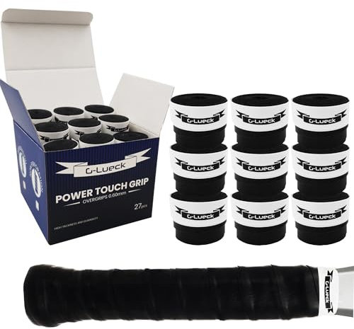 G-Lueck 27er Set Tennis Premium Overgrip Power Touch - Hoher Grip, Lange Haltbarkeit - 0,60mm Stärke | Griffband für Padel, Squash, Badminton Schläger | Anti-Rutsch (Schwarz)