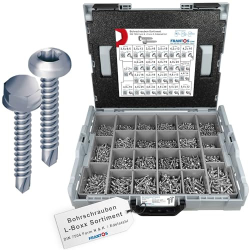 FRANTOS L-Boxx Sortimentskoffer mit Bohrschrauben DIN 7504 Form N + K - Edelstahl A2 I 3200 tlg. - selbstschneidende Schrauben Sortiment Schraubensortiment Montagekoffer