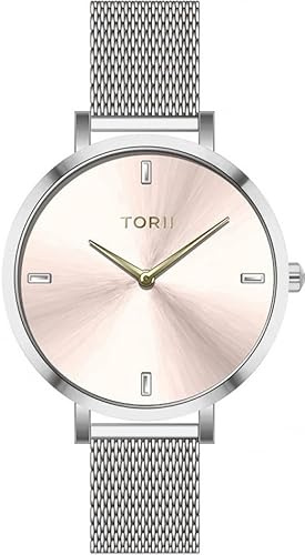 TORII Damenuhr Roségold Edelstahl - rund Quarz S37SS.R4 Milanaise-Armband Strichindizes wasserdicht 50 m