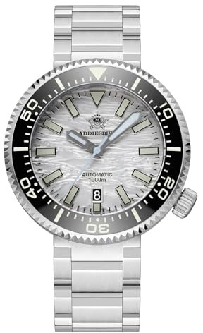 ADDIESDIVE Automatische Taucheruhr für Herren, wasserdicht, 1000 m, NH35, Keramiklünette, Saphirglas, BGW9, helles Zifferblatt 3D Wave