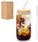 CutitiUU 16oz Personalised Initial Glass Cup with Lids Straws and Straw Brush, Happy Birthday Gift, Stylish A-Z Initial with Name, Iced Coffee Cup
