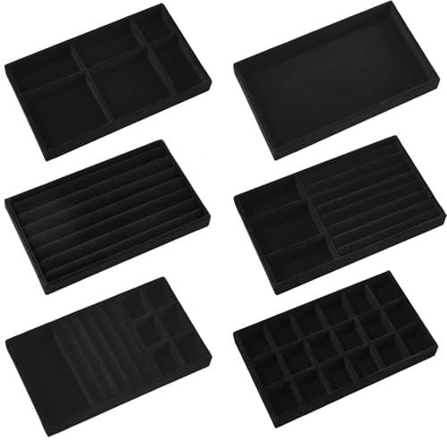 Duscdesp 6 Pcs Jewellery Tray Jewellery Organiser Stackers Jewellery Box,Earring Ring Necklace Box for Women Girls,Jewelry Storage Drawers,Holds Ring Earring Necklace Bracelet (Black)