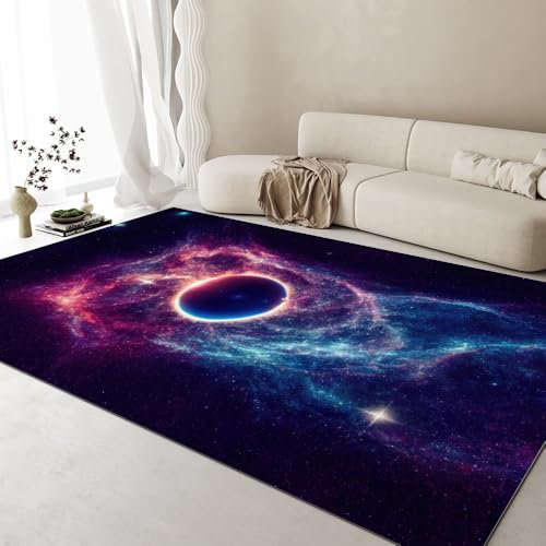 Generisch Teppich Wohnzimmer Blau - Glitzer Sterne Teppiche Gegend 100x140cm - Pflegeleicht Kurzflor für Schlafzimmer, Jugendzimmer Jungen und Küche Dekoration