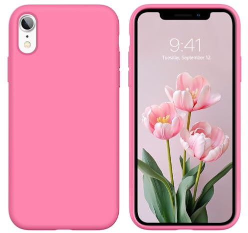DUEDUE Liquid Silicone for iPhone XR Case, Liquid Silicone Soft Gel Rubber Full Body Protective Cover Shockproof Anti-fingerprint Silicone Case for iPhone XR, Berry Pink