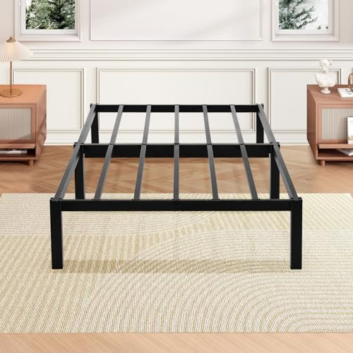 FetiNes Lit Simple Cadre de Plateforme en métal, lit en Blocs de Construction, Lit 90 x 190, Assemblage Rapide sans Vis, Noir
