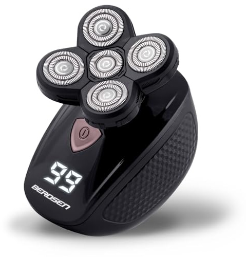 Berdsen Rasierer 6in1 Herren Elektrisch Rotationsrasierer Nasenhaartrimmer Gesichtsreinigungsbürste LCD Schwarz