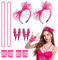 TUONYIS 8 Pièces Deguisement Annee 80 Femme Accessoire Fluo, Bandeau,Boucles D'oreilles,Colliers,Gants En Résille, Déguisement Année 80 Accessoire Femme Fluo, Deguisement Annee 80s Accessoire (Rose)