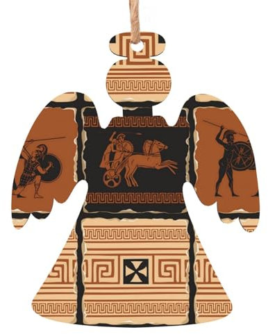 Weihnachtsschmuck aus Holz für Baumdekoration, antiker griechischer Krieger, Wandbild, braun, hängende Weihnachtsbaumschmuck, Kugel, Heimdekoration (Engelform)