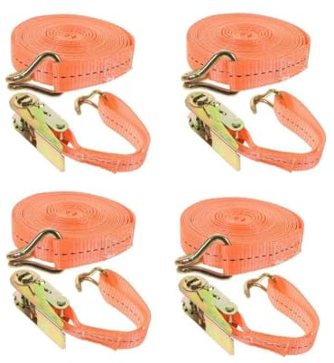 4 Pezzi Cinghie a Cricchetto Cinghia Fissaggio a Cricchetto Ratchet Lunghezza 6m Con Doppio Gancio, Larghezza 25 mm Fino a 800 kg Cinghia a Crichetto Arancione, per Auto, Camion, Furgoni, Barche