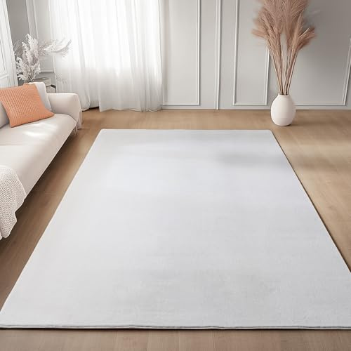 Carpettex Teppich Weiss 200x280 cm- Kurzflor Teppich Waschbar, weich & rutschfest, modern einfarbiges Design für Wohnzimmer, Küche Schlafzimmer, & Kinderzimmer