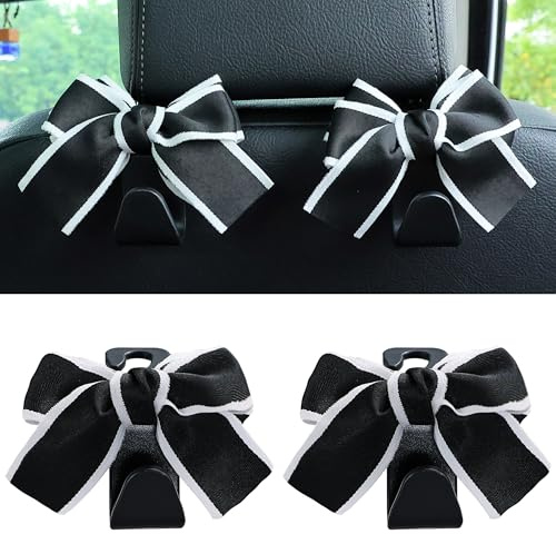 Amooca Car Seat Headrest Hook Cute Bowknot Vehicle Hanger Car Storage Organizer for Handbag Purse Coat Grocery Bag Black