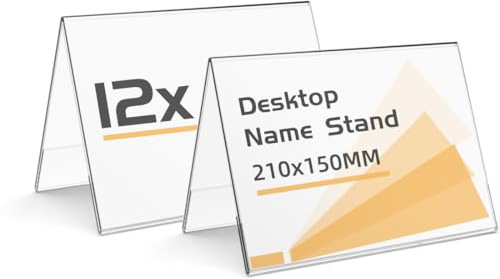 TAPKUA Acryl Namensschilder Halter 21x15 cm, 12er Pack Transparenter Tischaufsteller für A4-Papier Doppelseitige Dachform Namensschild für Konferenz Hochzeit Schreibtisch (12 Stück)
