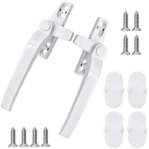 Nebulixq 2PCS Window Handles – Locking White UPVC Replacement Handles – Left & Right Handed Fit, Durable Aluminum for Double Glazing, Casement, and Tilt & Turn Windows