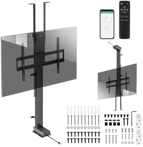 Maclean Supporto TV motorizzato MC-125 per soffitto e pavimento 43-88 pollici 60 kg VESA 600x400 telecomando controllo vocale Alexa Google Home App Tuya sistema anticollisione design elegante in