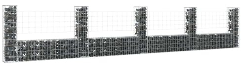 Zaun Doppelstabmattenzaun,Gabionenkorb U-Form mit 5 Säulen Eisen 500x20x100 cm