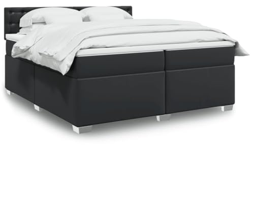 Mandloder Boxspringbett mit Matratze, Schwarz, 200x200 cm, Kunstleder, Taschenfederkern, Kopfteil, langlebig, für erholsamen Schlaf