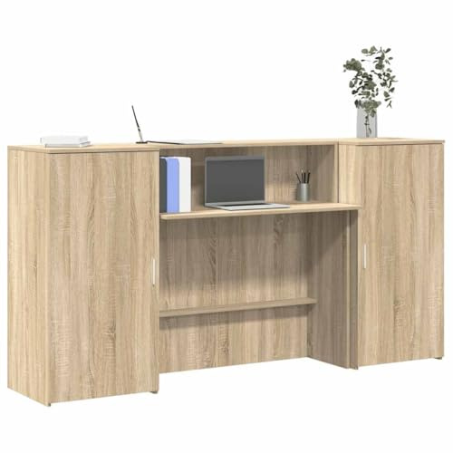 HFXHIJXQ Empfangstheke Sonoma-Eiche 200x50x103,5 cm mit integriertem Tresen Robuster Holzwerkstoff Reichlich Stauraum Diskretes Design für Büro Hotel Klinik Kosmetiksalon