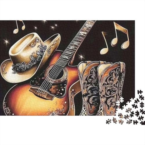 Country Music Gear 1000 Pieces Puzzle, Colorful Guitar Music Notes Wall Decor, Educational Gift Jigsaw for Adults, 70x50cm/1000pcs